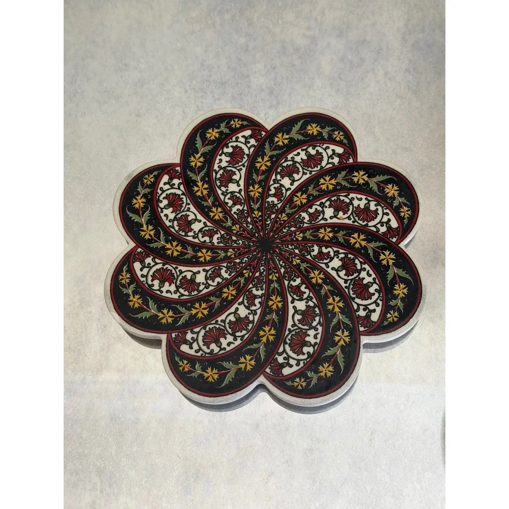 Artnicea Turkish Iznik Ceramic Trivet Floral Hot Plate Handmade Style Turkey